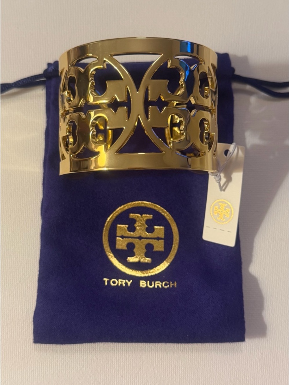 Tory Burch Authentic Gold Openwork Logo Cuff Bracelet New With Tag